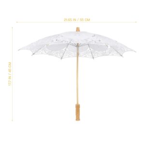 Toyvian 44cm Lace Umbrella Wedding Small Umbrella for Bride Wedding Gift Photo Props Kids Gift - White