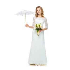 Toyvian 44cm Lace Umbrella Wedding Small Umbrella for Bride Wedding Gift Photo Props Kids Gift - White