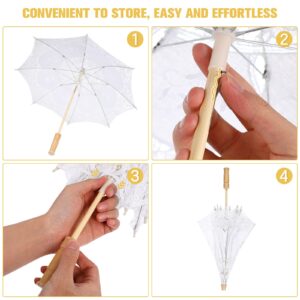 Toyvian 44cm Lace Umbrella Wedding Small Umbrella for Bride Wedding Gift Photo Props Kids Gift - White