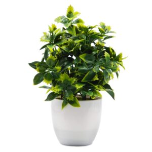 offidix artificial plastic mini plants in white pot,desk plant artificial flowers with vase,small faux plastic plants for home kitchen garden office indoor decor