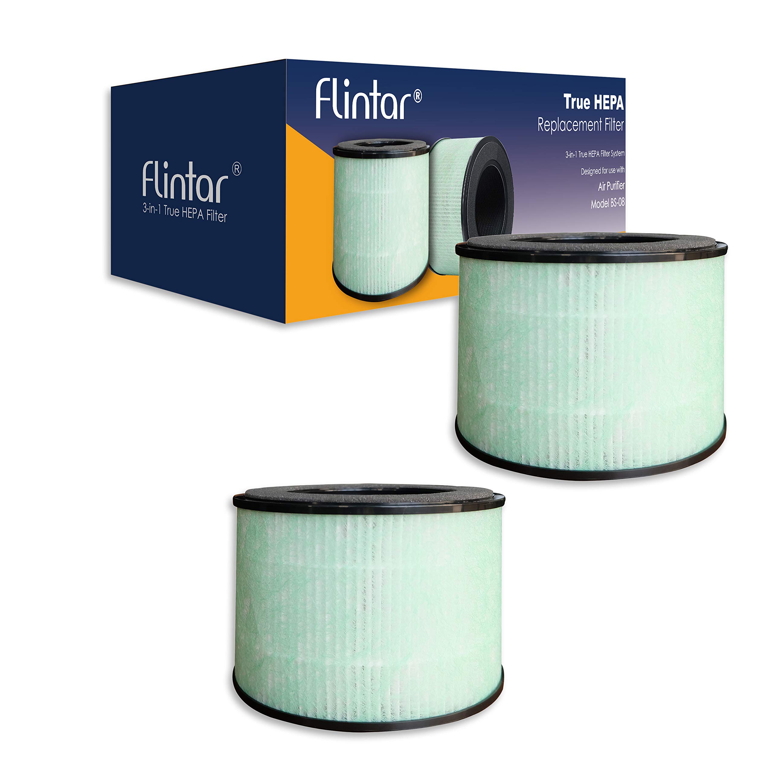 Flintar BS-08 H13 Upgraded True HEPA Replacement Filter, Compatible with PARTU BS-08 HEPA Air Purifier, Better Filtration and Odor Reduction, 2-Pack