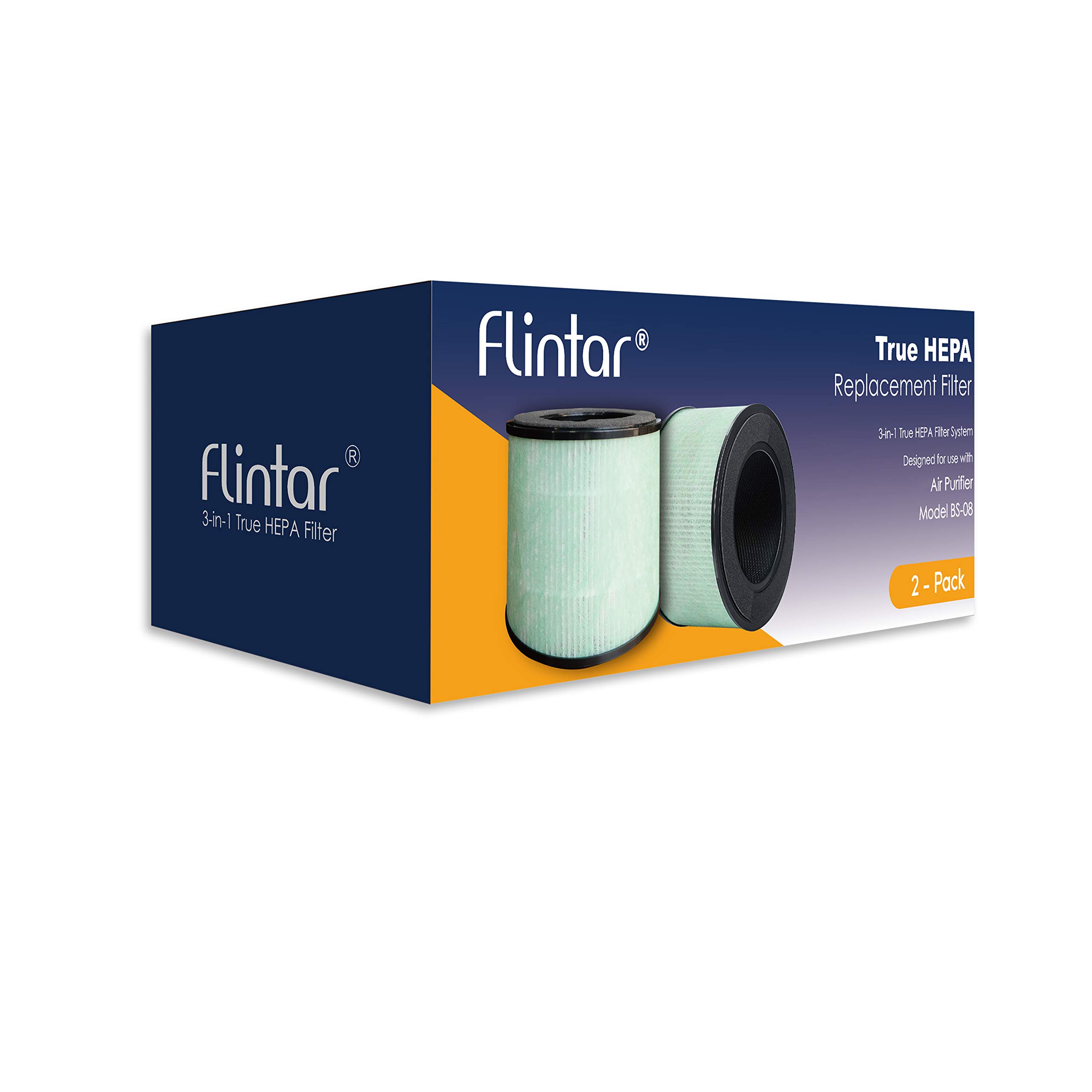 Flintar BS-08 H13 Upgraded True HEPA Replacement Filter, Compatible with PARTU BS-08 HEPA Air Purifier, Better Filtration and Odor Reduction, 2-Pack