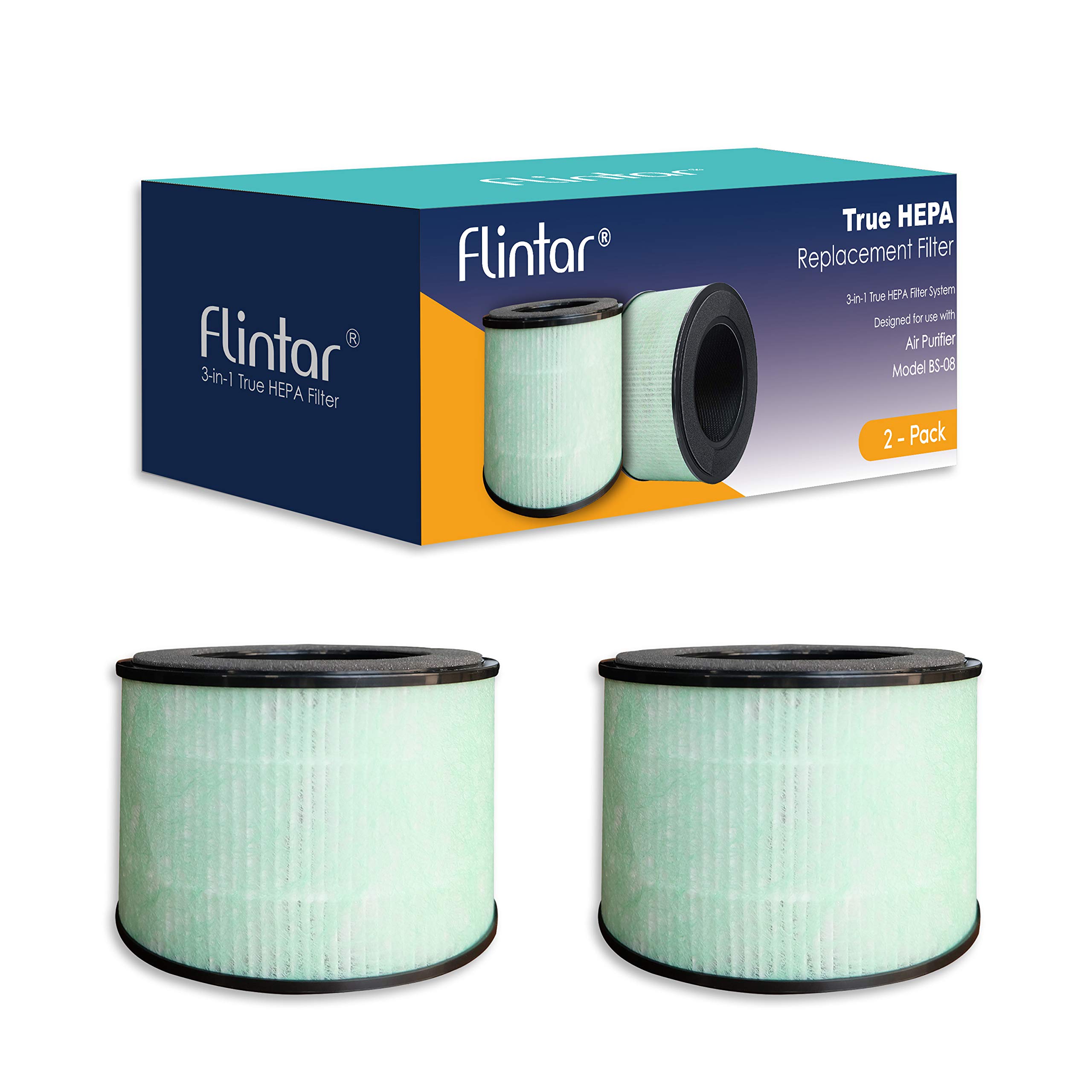 Flintar BS-08 H13 Upgraded True HEPA Replacement Filter, Compatible with PARTU BS-08 HEPA Air Purifier, Better Filtration and Odor Reduction, 2-Pack