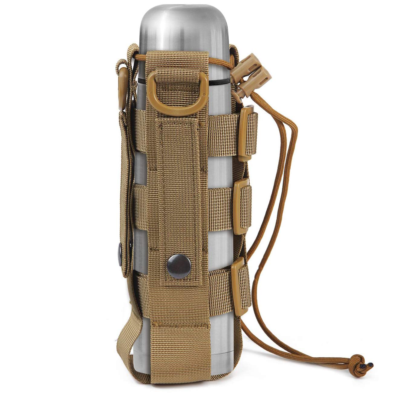 WICHEMI MOLLE Water Bottle Pouch Minimalist Adjustable Straps Tactical Water Bottle Holder Kettle Pouch Belt Bottle Carrier Bag for 17-84 Oz Water Bottle (Brown)