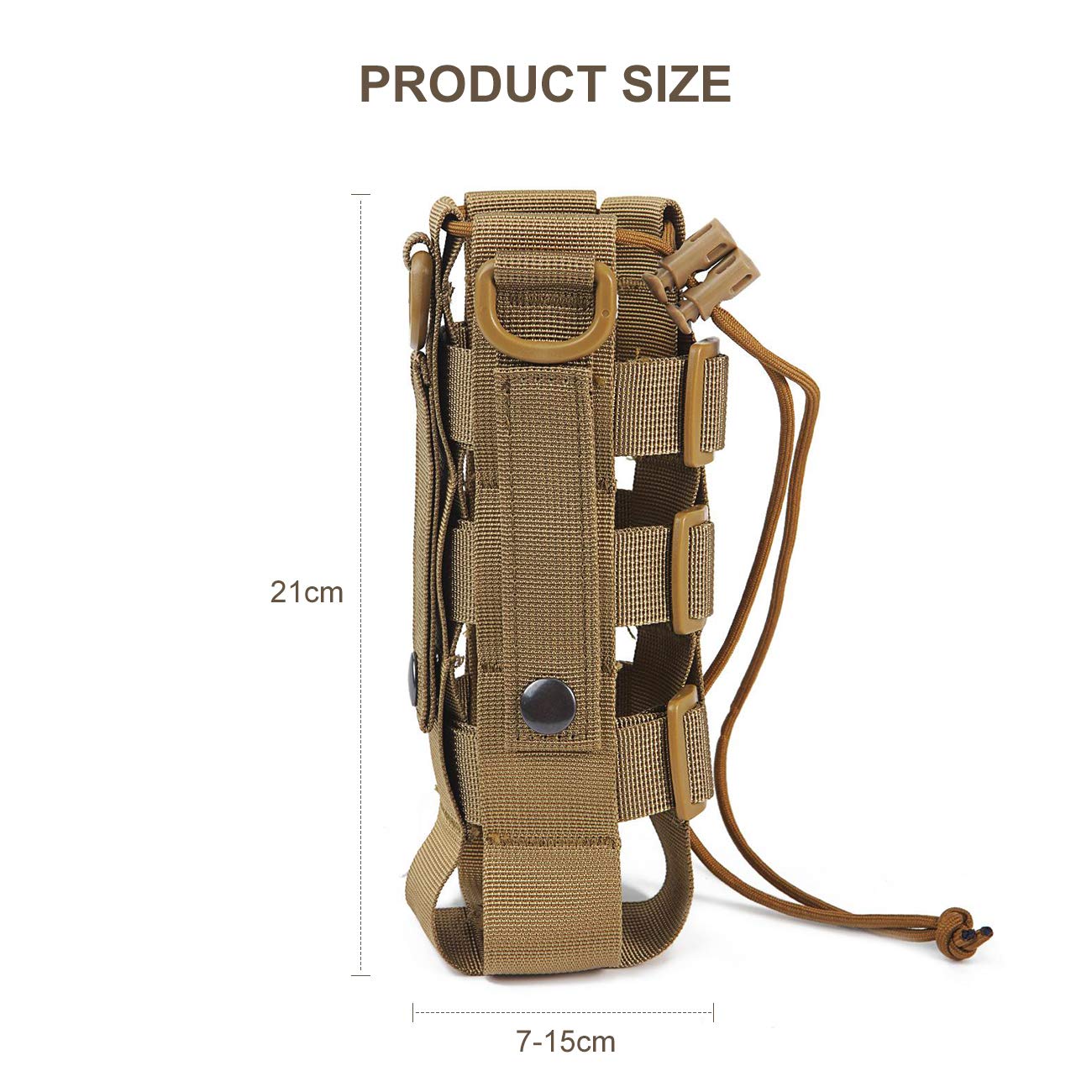 WICHEMI MOLLE Water Bottle Pouch Minimalist Adjustable Straps Tactical Water Bottle Holder Kettle Pouch Belt Bottle Carrier Bag for 17-84 Oz Water Bottle (Brown)