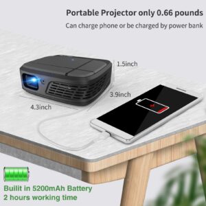 WIKISH Mini Portable Projector Wireless Wifi Airplay Smart Phone,Pocket Dlp 3D Movie 5200mAh Battery Video Projector Support Pc Av Hdmi Usb Stick Ps4