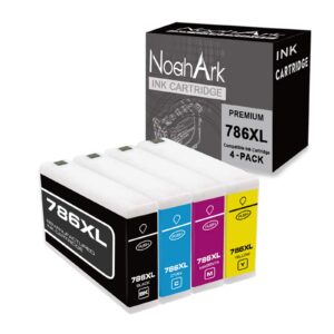 noahark 4 packs 786xl remanufactured ink cartridge replacement for epson 786 t786xl high yeild for workforce pro wf-4630 wf-4640 wf-5110 wf-5190 wf-5620 wf-5690 printer (black, cyan, magenta, yellow)