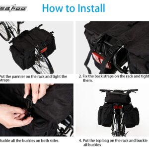 Sahoo Bike Rack Pannier Bag 3 in 1 Rear Rack Carrier Trunk Bag, Water Resistance 37L Large Capacity Bike Rear Panniers