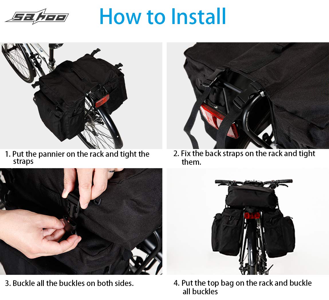 Sahoo Bike Rack Pannier Bag 3 in 1 Rear Rack Carrier Trunk Bag, Water Resistance 37L Large Capacity Bike Rear Panniers