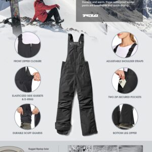 TSLA Women's Winter Snow Bibs, Waterproof Insulated Snowboard Overalls, Ripstop Ski Pants, Winter Snow Bib Black, X-Large