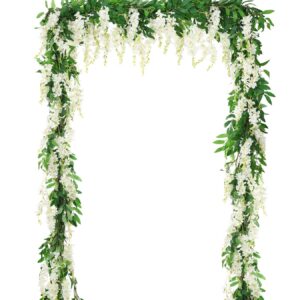 DearHouse 2Pcs 6Ft/Piece Artificial Flowers Wisteria Garland Artificial Wisteria Vine Hanging Flower Greenery Garland for Home Garden Outdoor Wedding Arch Floral Decor (White)