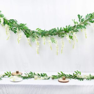 DearHouse 2Pcs 6Ft/Piece Artificial Flowers Wisteria Garland Artificial Wisteria Vine Hanging Flower Greenery Garland for Home Garden Outdoor Wedding Arch Floral Decor (White)