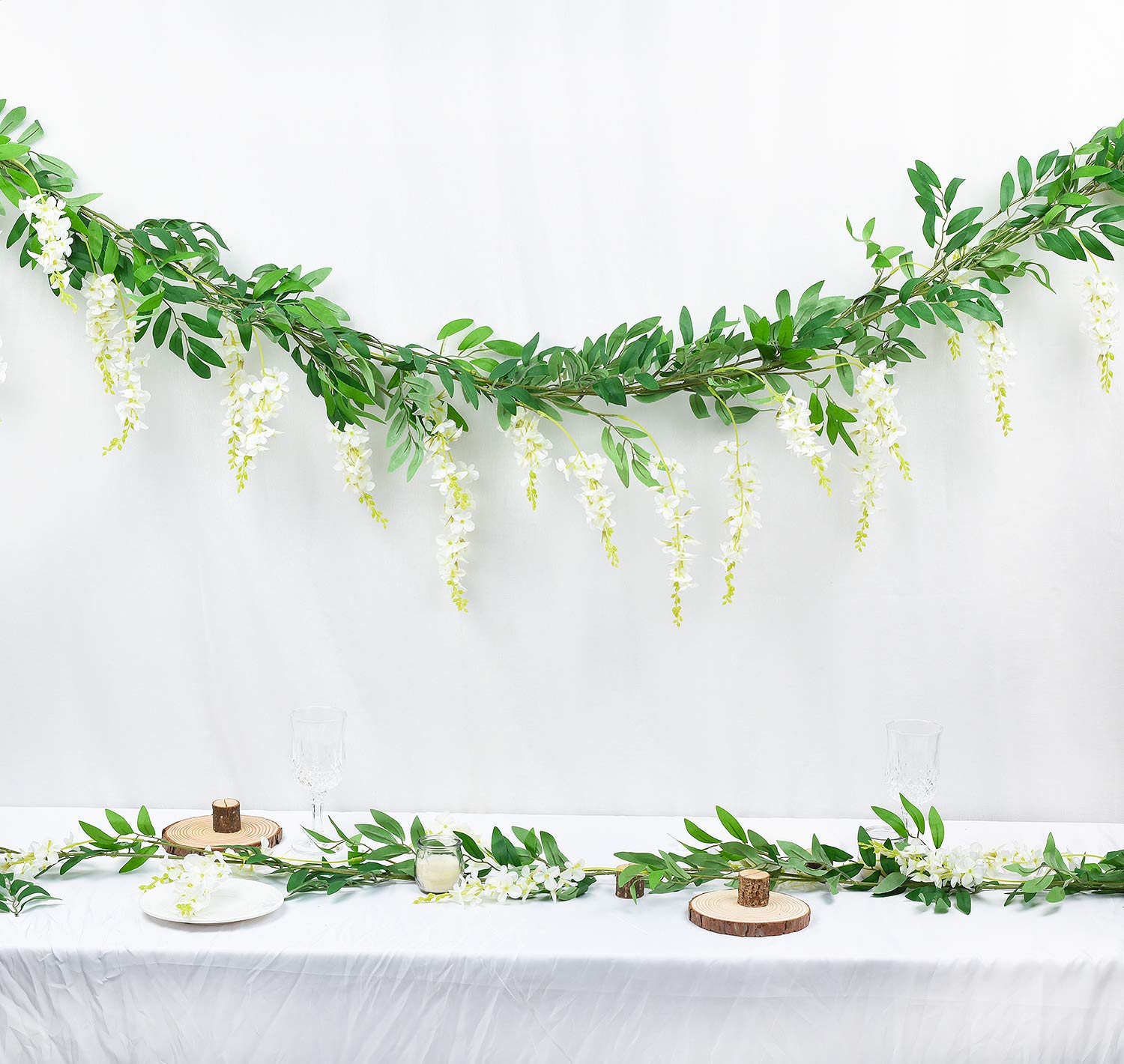 DearHouse 2Pcs 6Ft/Piece Artificial Flowers Wisteria Garland Artificial Wisteria Vine Hanging Flower Greenery Garland for Home Garden Outdoor Wedding Arch Floral Decor (White)