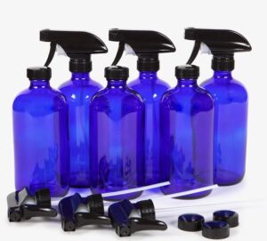vivaplex, 6, large, 16 oz, empty, cobalt blue glass spray bottles with black trigger sprayers …