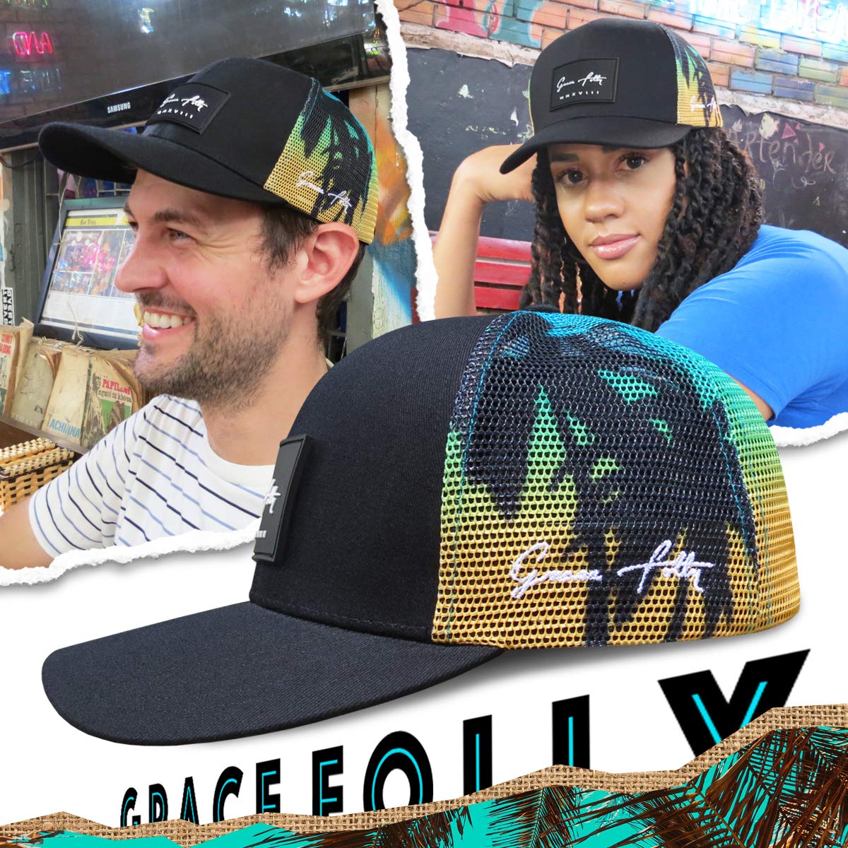 Grace Folly Trucker Hat for Men or Women- Many Cool Designs (Palm Beach)