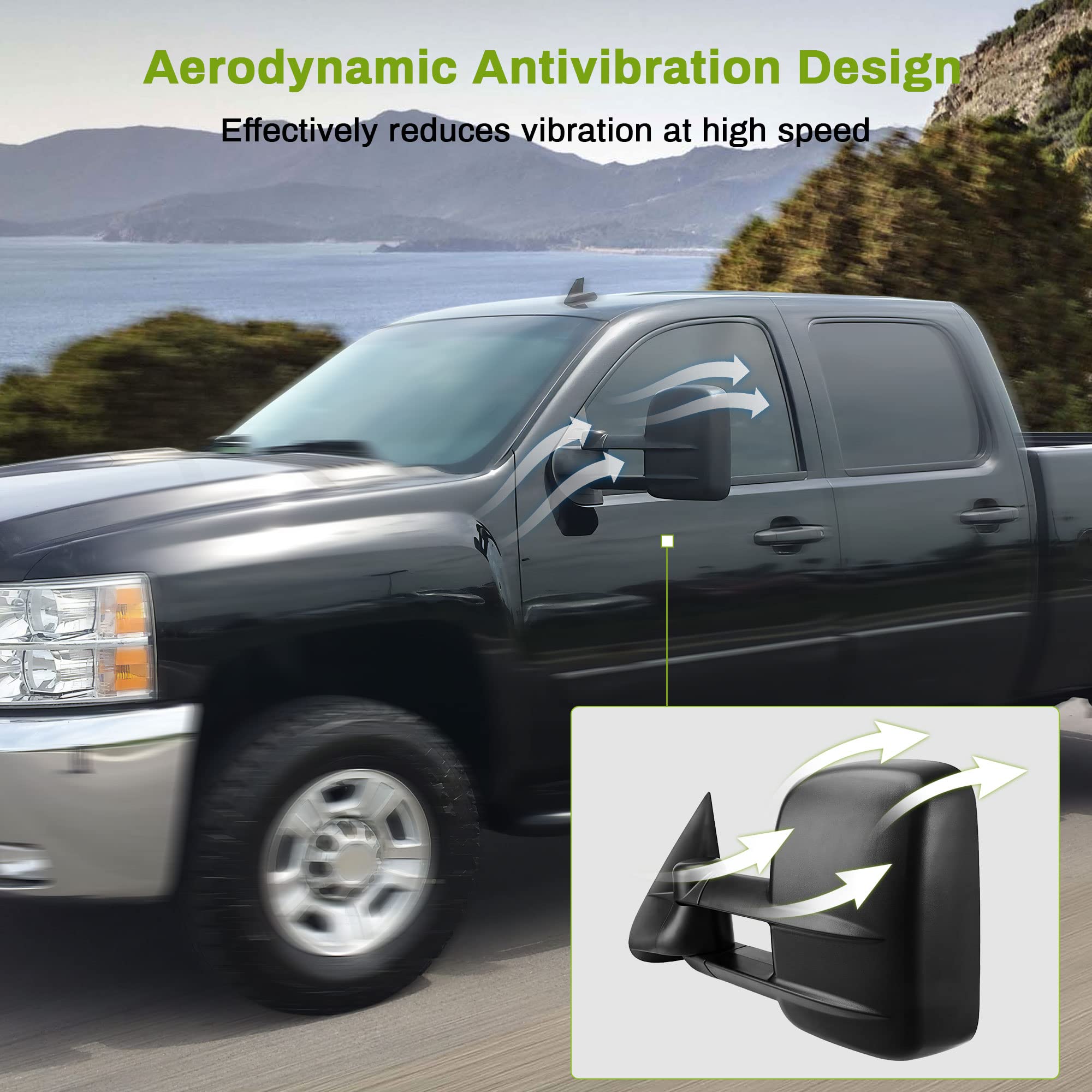 AUTOSAVER88 Towing Mirrors Compatible with 2003-2007 Chevy Silverado GMC Sierra 1500 2500 HD 3500, Power Heated Side View Tow Mirrors for Tahoe Suburban Avalanche Yukon with Arrow Turn Signal Light