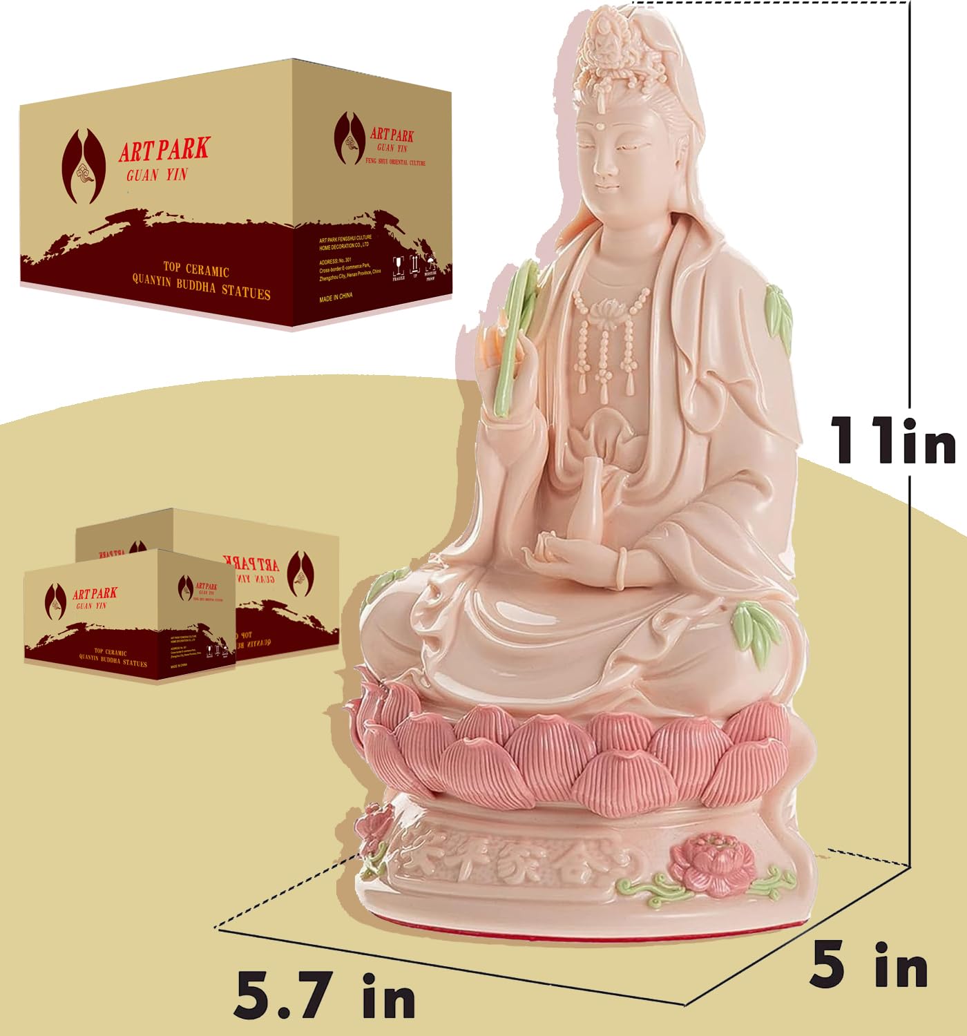 ART PARK Guan Yin Statue, Quan Yin Statue, Kwan Yin Statue, Kuan Yin Statue, Home Decor, Best Chinese Feng Shui Gifts. (11 Inches Top Ceramic Guan Yin)