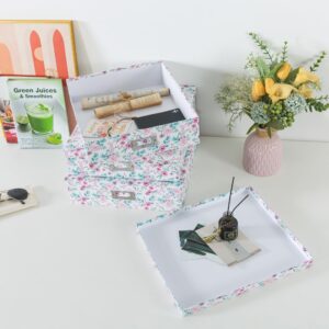 Soul & Lane Floral Decorative Storage Boxes With Lids - Set of 3: Pretty Archival Photo Storage Boxes, Letter and Document Box, Scrapbook Storage Box, Nesting Paperboard Keepsake Memory Boxes