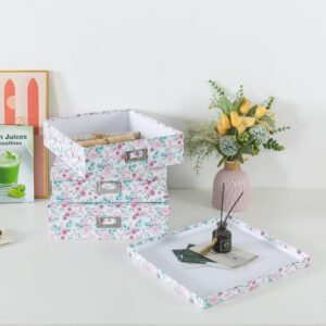 Soul & Lane Floral Decorative Storage Boxes With Lids - Set of 3: Pretty Archival Photo Storage Boxes, Letter and Document Box, Scrapbook Storage Box, Nesting Paperboard Keepsake Memory Boxes