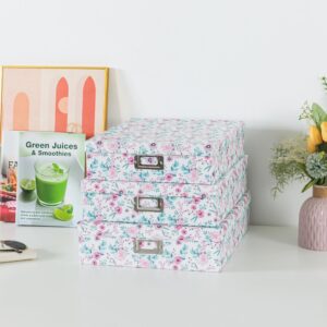 Soul & Lane Floral Decorative Storage Boxes With Lids - Set of 3: Pretty Archival Photo Storage Boxes, Letter and Document Box, Scrapbook Storage Box, Nesting Paperboard Keepsake Memory Boxes