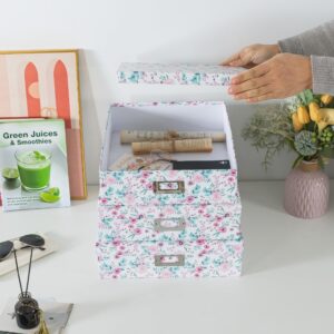 Soul & Lane Floral Decorative Storage Boxes With Lids - Set of 3: Pretty Archival Photo Storage Boxes, Letter and Document Box, Scrapbook Storage Box, Nesting Paperboard Keepsake Memory Boxes