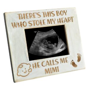 K KENON Baby Engraved Wood Picture Frame - There's This Boy He Calls Me MIMI - Winnie The Pooh Sonogram Picture Frame, New Mom, New Dad (For Baby Boy-MIMI)