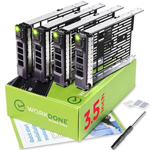 workdone 4-pack - 3.5 inch hard drive caddy - compatible for dell poweredge selected 11-13th gen. servers - with detailed installation manual - sled front sticker labels - screwdriver