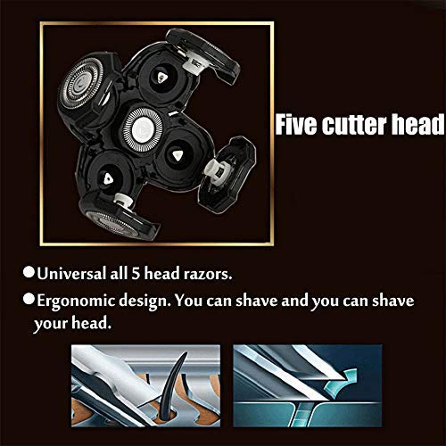 Shaver Blade Heads for 5 Heads Razor Blade Heads, Electric Razor Head Replacement Blades Beard Cutter Easy Install for Head and Face (Gold)