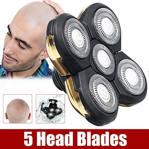 Shaver Blade Heads for 5 Heads Razor Blade Heads, Electric Razor Head Replacement Blades Beard Cutter Easy Install for Head and Face (Gold)