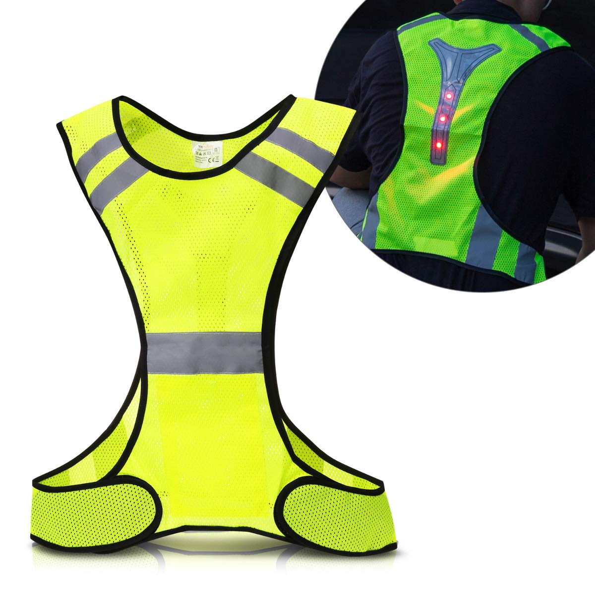 kwmobile Reflective LED Vest - Light Up Vest with 3 LED Lights and Reflector Stripes for Running, Jogging, Cycling at Night