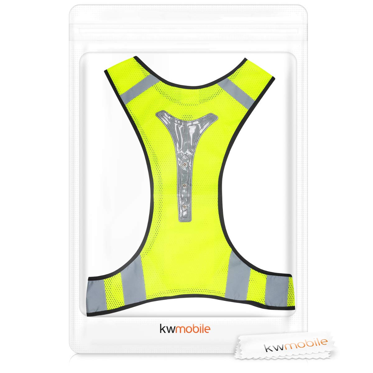 kwmobile Reflective LED Vest - Light Up Vest with 3 LED Lights and Reflector Stripes for Running, Jogging, Cycling at Night