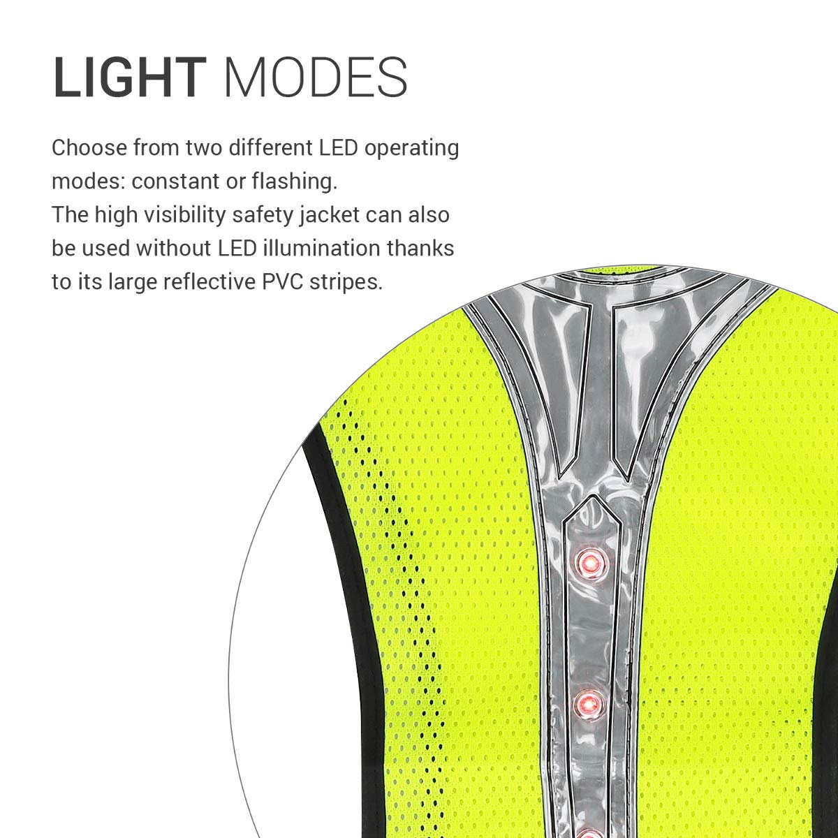 kwmobile Reflective LED Vest - Light Up Vest with 3 LED Lights and Reflector Stripes for Running, Jogging, Cycling at Night