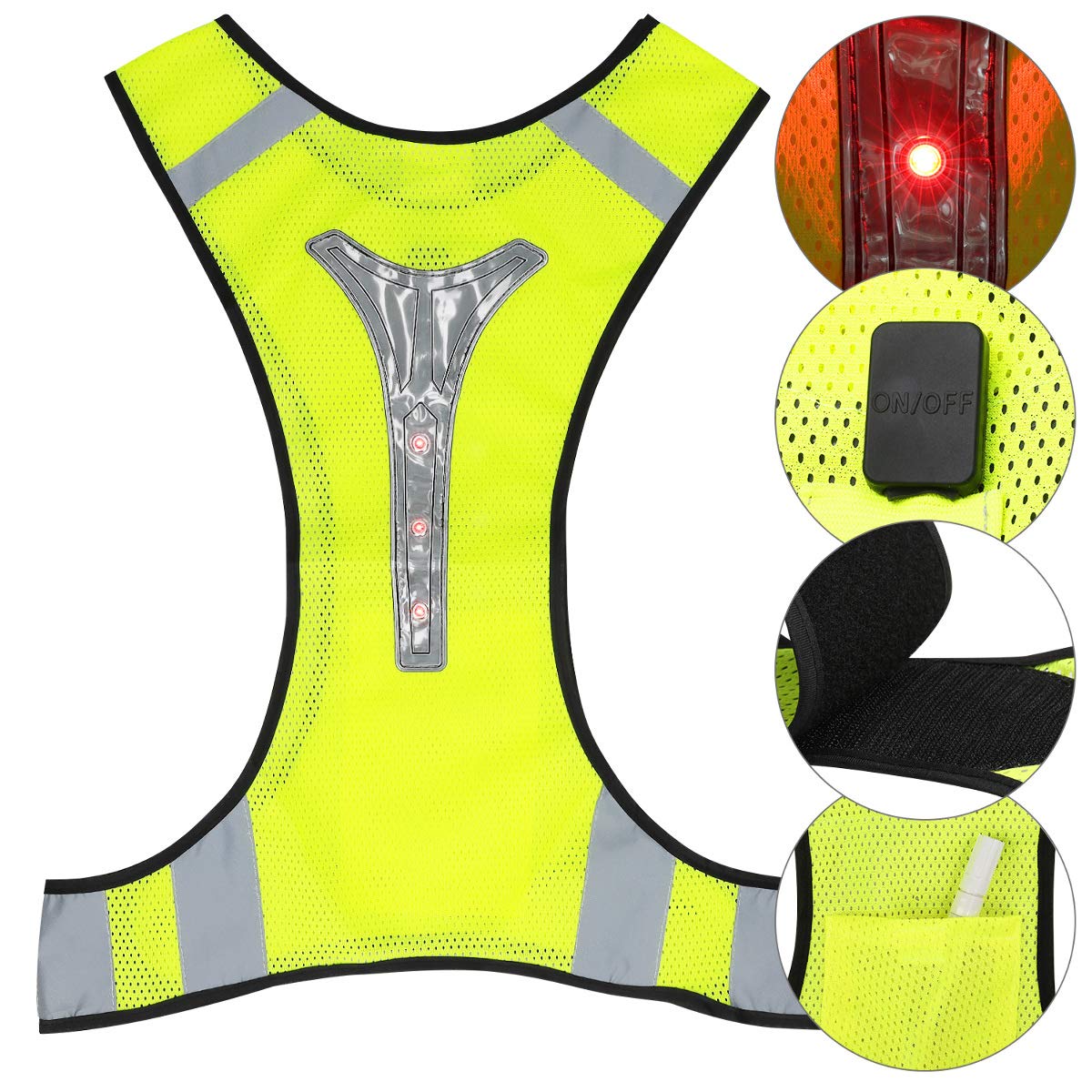 kwmobile Reflective LED Vest - Light Up Vest with 3 LED Lights and Reflector Stripes for Running, Jogging, Cycling at Night