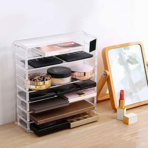 ROWNYEON Acrylic Makeup Organizer Compact Makeup Palette Organizer 8 Spaces Eyeshadow Pallet Makeup Organizer Holder For Vanity Clear Cosmetics Makeup Drawer Organizer With Removable Dividers