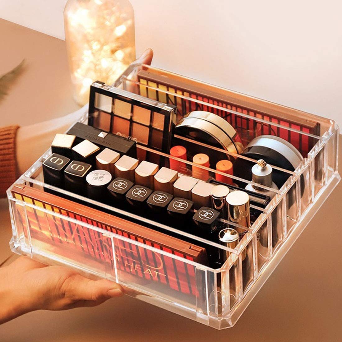 ROWNYEON Acrylic Makeup Organizer Compact Makeup Palette Organizer 8 Spaces Eyeshadow Pallet Makeup Organizer Holder For Vanity Clear Cosmetics Makeup Drawer Organizer With Removable Dividers