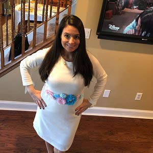 Gender Reveal Maternity Sash - Baby Reveal Pregnancy Sash Keepsake Baby Shower Flower Belly Belt (Pink & Blue)