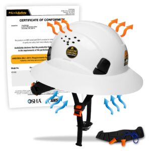 kwiksafety - charlotte, nc - tortoise shell hard hat [18 vents, free sweatband & earplugs] type 1 class c ansi osha full brim one size fits most construction safari safety helmet lightweight/white