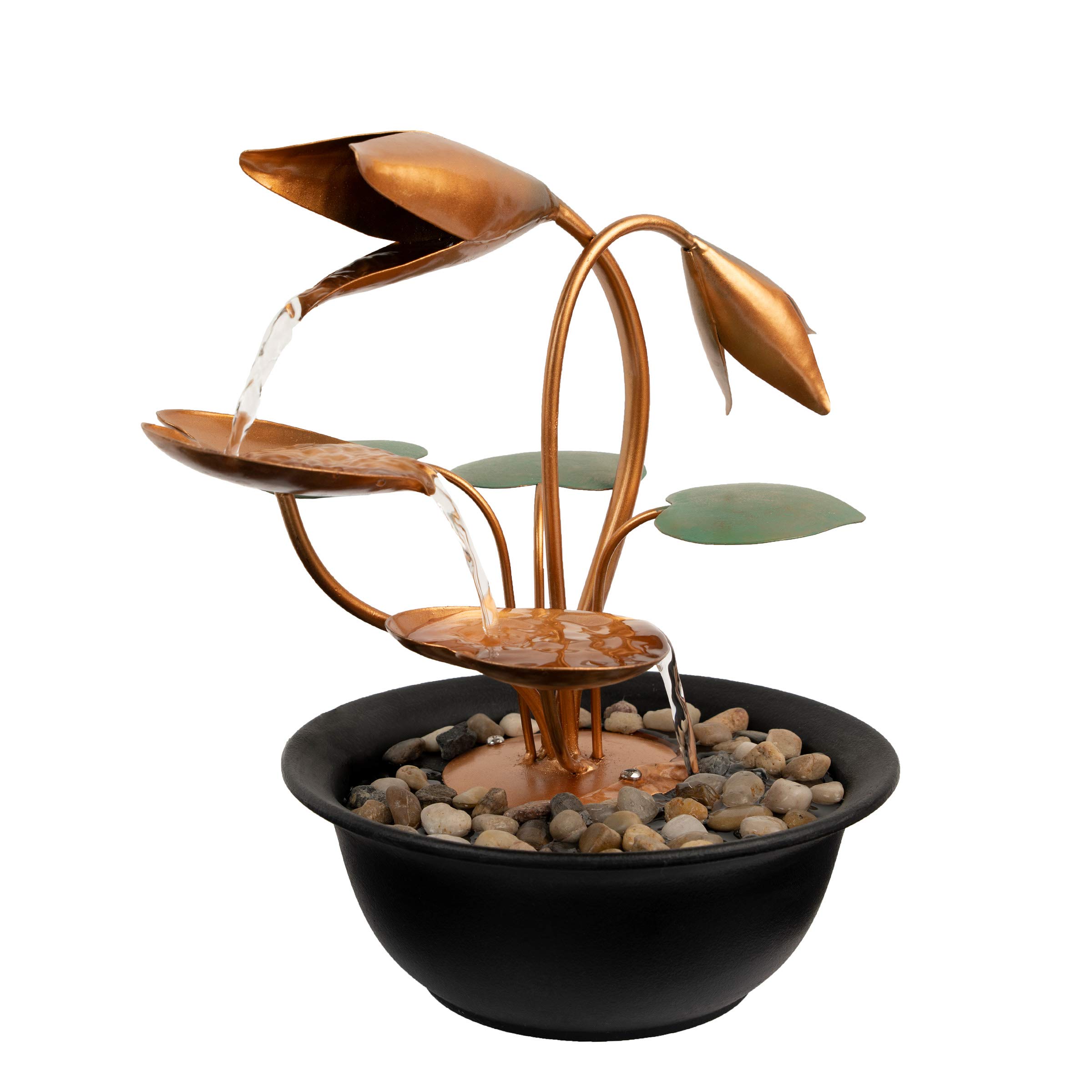 Tabletop Water Fountain-10.5 Cascading Water Over Metal Flowers and Leaves, Electric Pump, Soothing Indoor Waterfall for Home Decor by Pure Garden