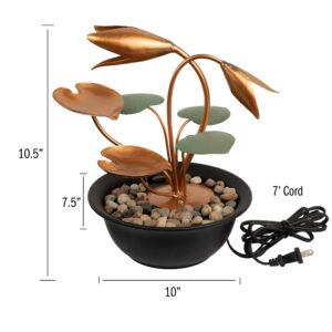 Tabletop Water Fountain-10.5 Cascading Water Over Metal Flowers and Leaves, Electric Pump, Soothing Indoor Waterfall for Home Decor by Pure Garden