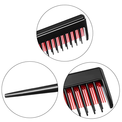 3 Piece Triple Teasing Comb, Rat Tail Combs for Women, Tool Structure Tease Layers Rattail Comb, Rat Tail Comb for Back Combing Root Teasing, Adding Volume, Evening Styling (Black and Red)