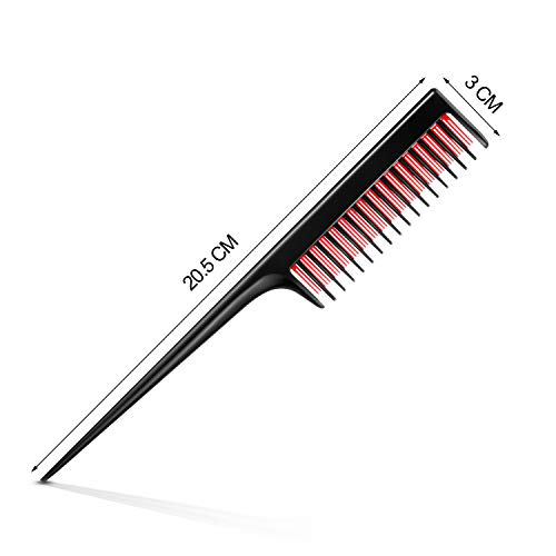 3 Piece Triple Teasing Comb, Rat Tail Combs for Women, Tool Structure Tease Layers Rattail Comb, Rat Tail Comb for Back Combing Root Teasing, Adding Volume, Evening Styling (Black and Red)