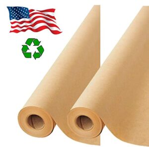 2 rolls pack - brown kraft paper made in usa 17.75” x 1200” per roll (200 feet) ideal for gift wrapping, art, craft, packing, shipping, floor covering, dunnage, table runner, 100% recycled material