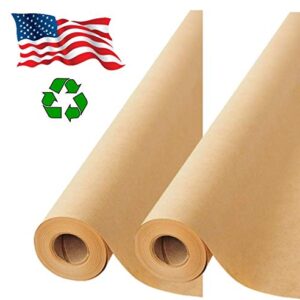 2 Rolls Pack - Brown Kraft Paper Made in USA 17.75” x 1200” Per Roll (200 feet) Ideal for Gift Wrapping, Art, Craft, Packing, Shipping, Floor Covering, Dunnage, Table Runner, 100% Recycled Material