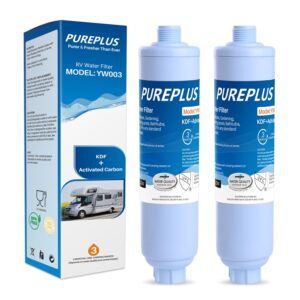 pureplus rv water filter system for garden, pool, spa, rv, camper, marine, boat hose, for drinking, car washing, gardening, planting, reduces chlorine, heavy metals, odors, 2pack