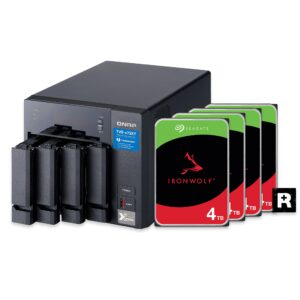 qnap 4 bay thunderbolt nas with 12tb storage capacity, preconfigured raid 5 seagate ironwolf drives bundle (tvs-472xt-pt-4g-44r-us)