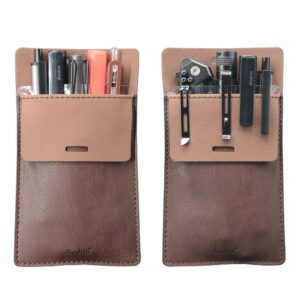 diodrio pocket protector, leather pen pouch holder organizer, for shirts lab coats, hold 5 pens, designed to keep pens inside when bend down. no breaking of pen clip. thick pu leather, 2 per pack.