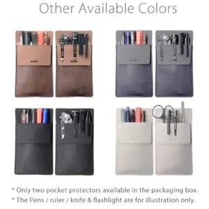 diodrio Pocket Protector, Leather Pen Pouch Holder Organizer, for Shirts Lab Coats, Hold 5 Pens, Designed to Keep Pens Inside When Bend Down. No Breaking of Pen Clip. Thick PU Leather, 2 Per Pack.