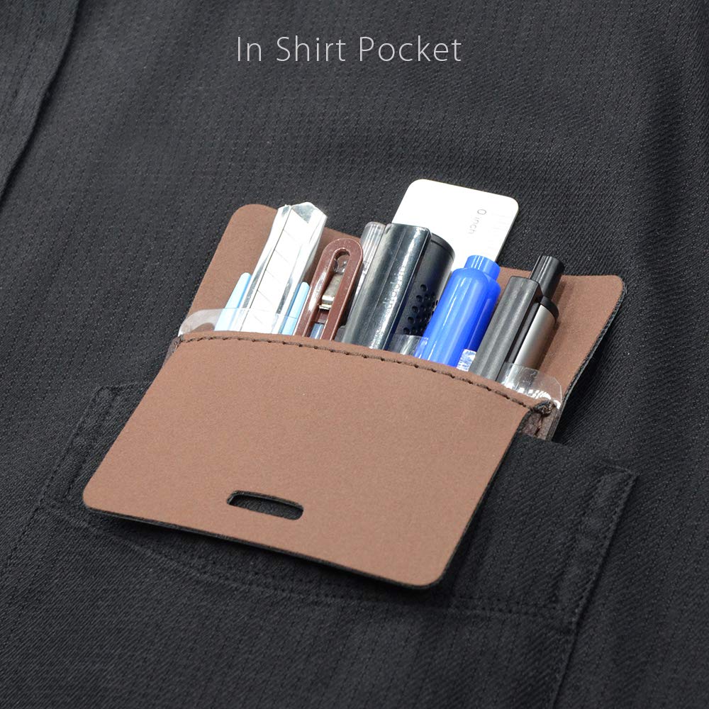 diodrio Pocket Protector, Leather Pen Pouch Holder Organizer, for Shirts Lab Coats, Hold 5 Pens, Designed to Keep Pens Inside When Bend Down. No Breaking of Pen Clip. Thick PU Leather, 2 Per Pack.