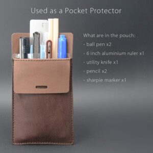 diodrio Pocket Protector, Leather Pen Pouch Holder Organizer, for Shirts Lab Coats, Hold 5 Pens, Designed to Keep Pens Inside When Bend Down. No Breaking of Pen Clip. Thick PU Leather, 2 Per Pack.