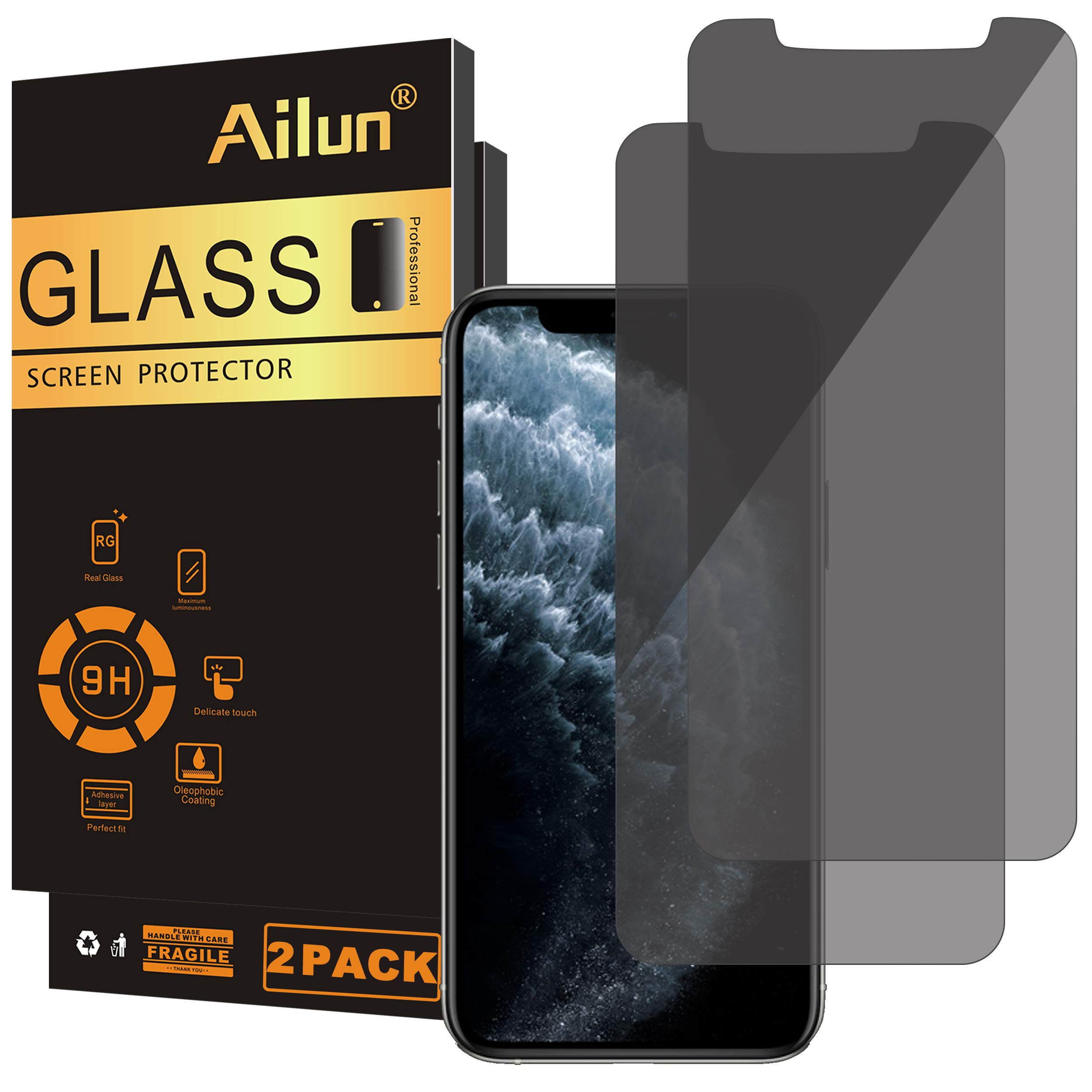 Ailun Privacy Screen Protector for iPhone 11 Pro/iPhone Xs/iPhone X [5.8 Inch] 2Pack Anti Spy Private Case Friendly, Tempered Glass